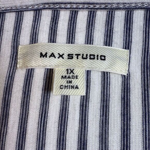 Max Studio Top Womens‎ Plus 1X Gray Stripe Tie Cuff Boat Neck Nautical Coastal - Picture 4 of 9